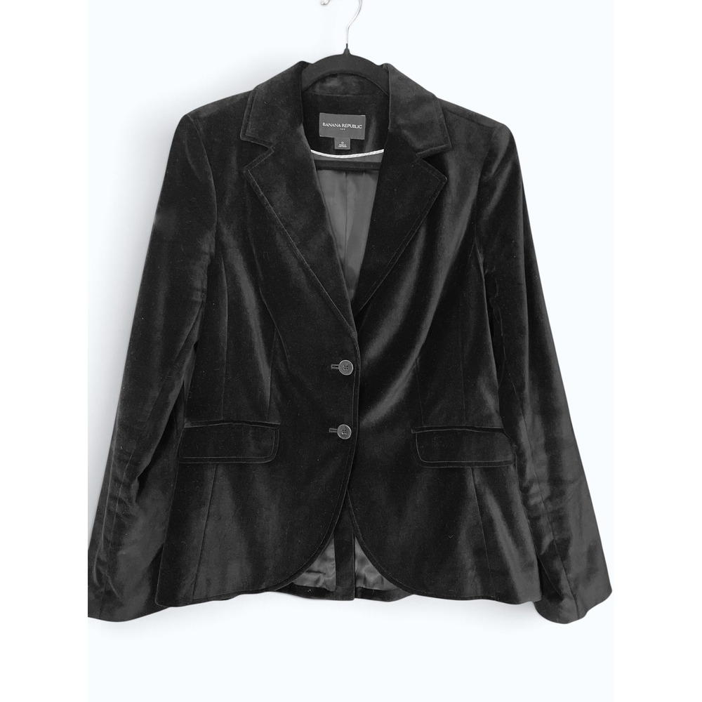 Banana Republic Tailored Black Velvet Blazer Jacket 12 Corpcore Holiday Events